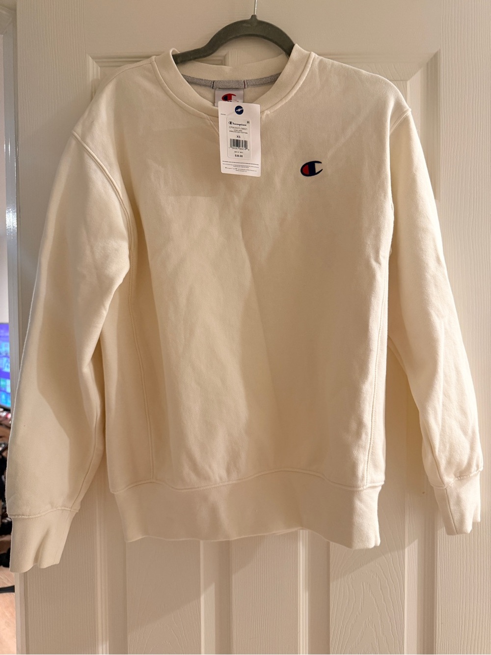 Champion Cream Crew Sweatshirt with Embroidered C Logo